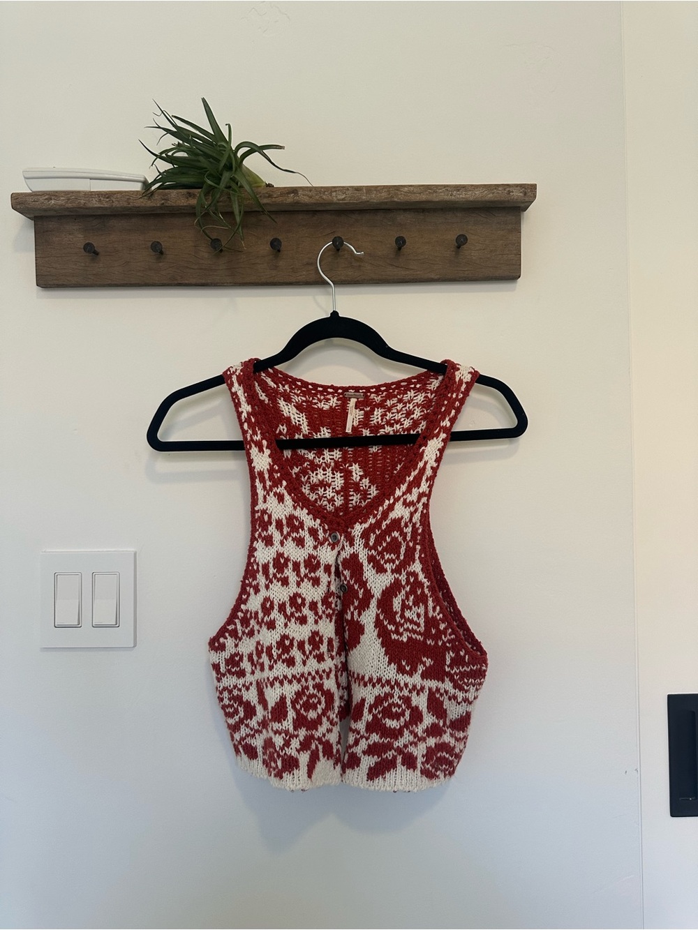 Free People Red and Cream Knit Cropped Tank